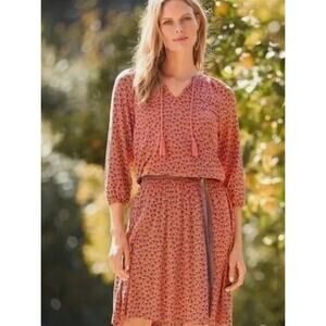 NWOT Garnet Hill Orange Floral Smocked-Waist Tencel Knit Midi Dress Size Small